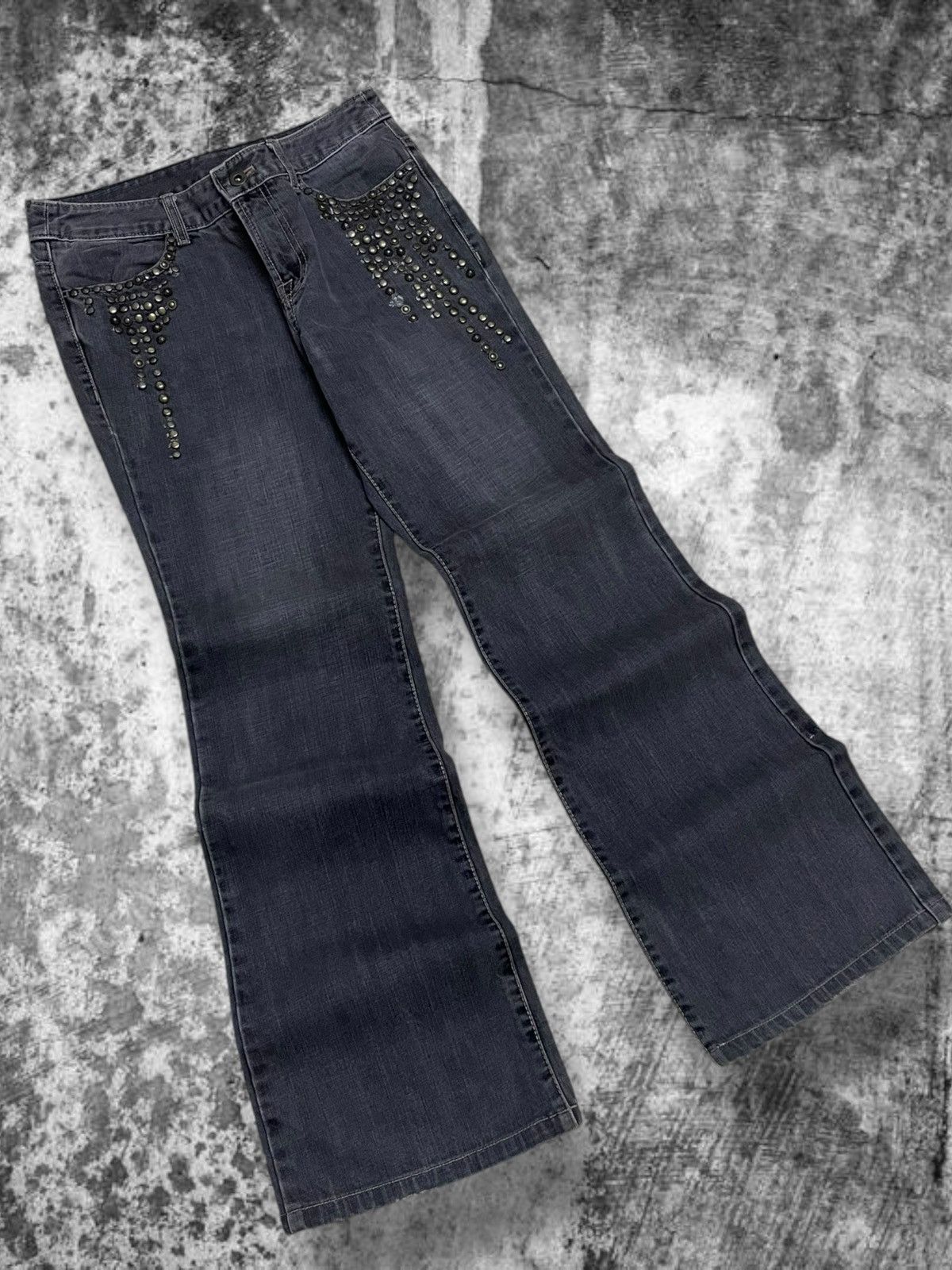 Tornado Mart Vintage Japan 90’s Ekdutin Flared Historical Studded Jeans Size US 28 / EU 44 - 2 Thumbnail