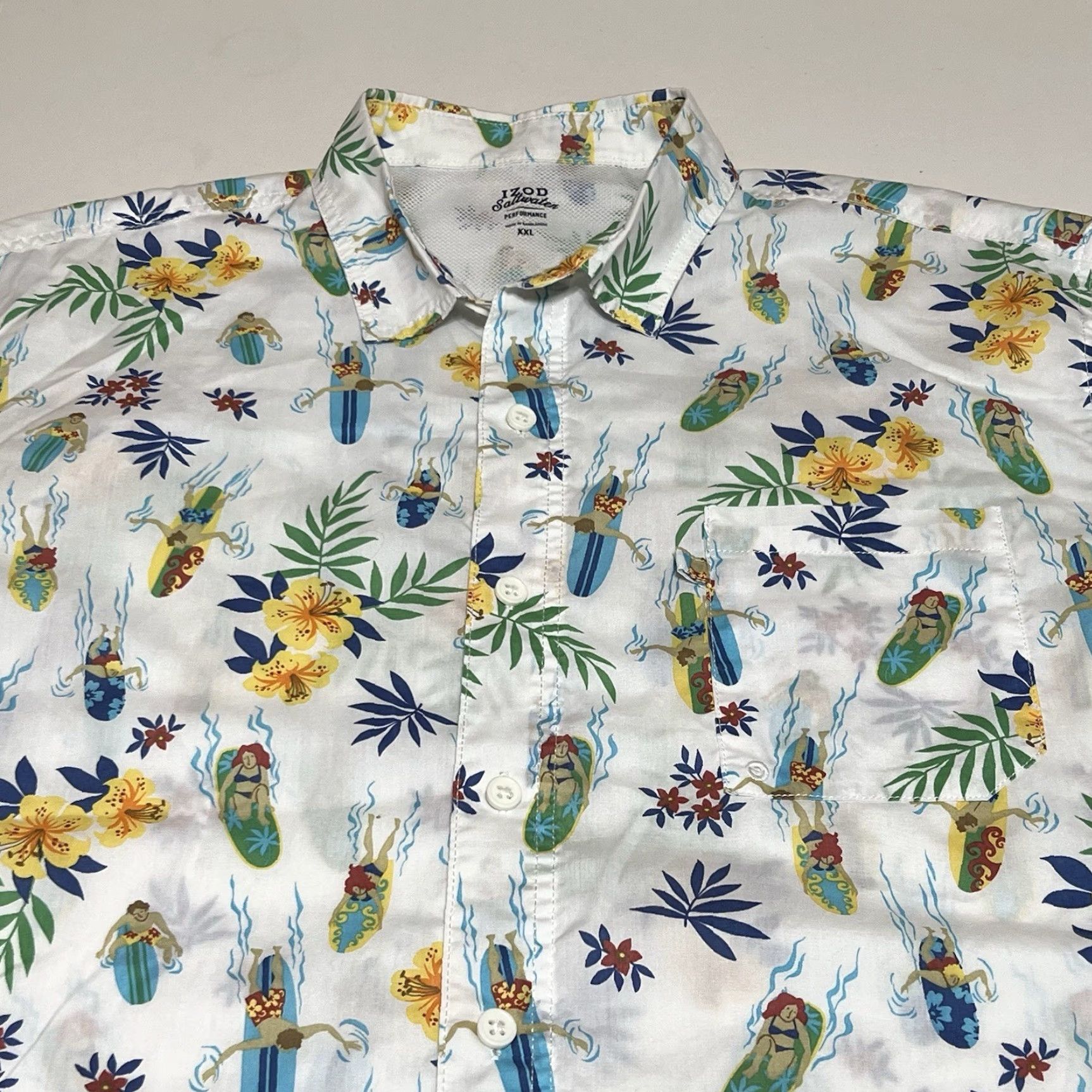 Izod IZOD Saltwater Collection Shirt Short Sleeve Button-Up Men's 2XL Multicolor Floral Surf Beach Hawaii (Regular) Size US XXL / EU 58 / 5 - 2 Thumbnail