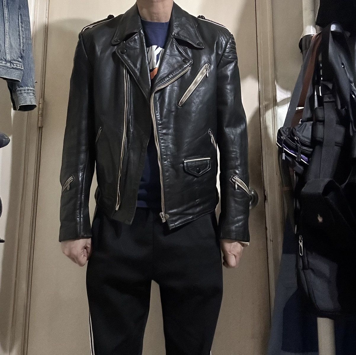 image of 90's Haelson Cowhide Leather Biker Jacket in Black, Men's (Size Large)