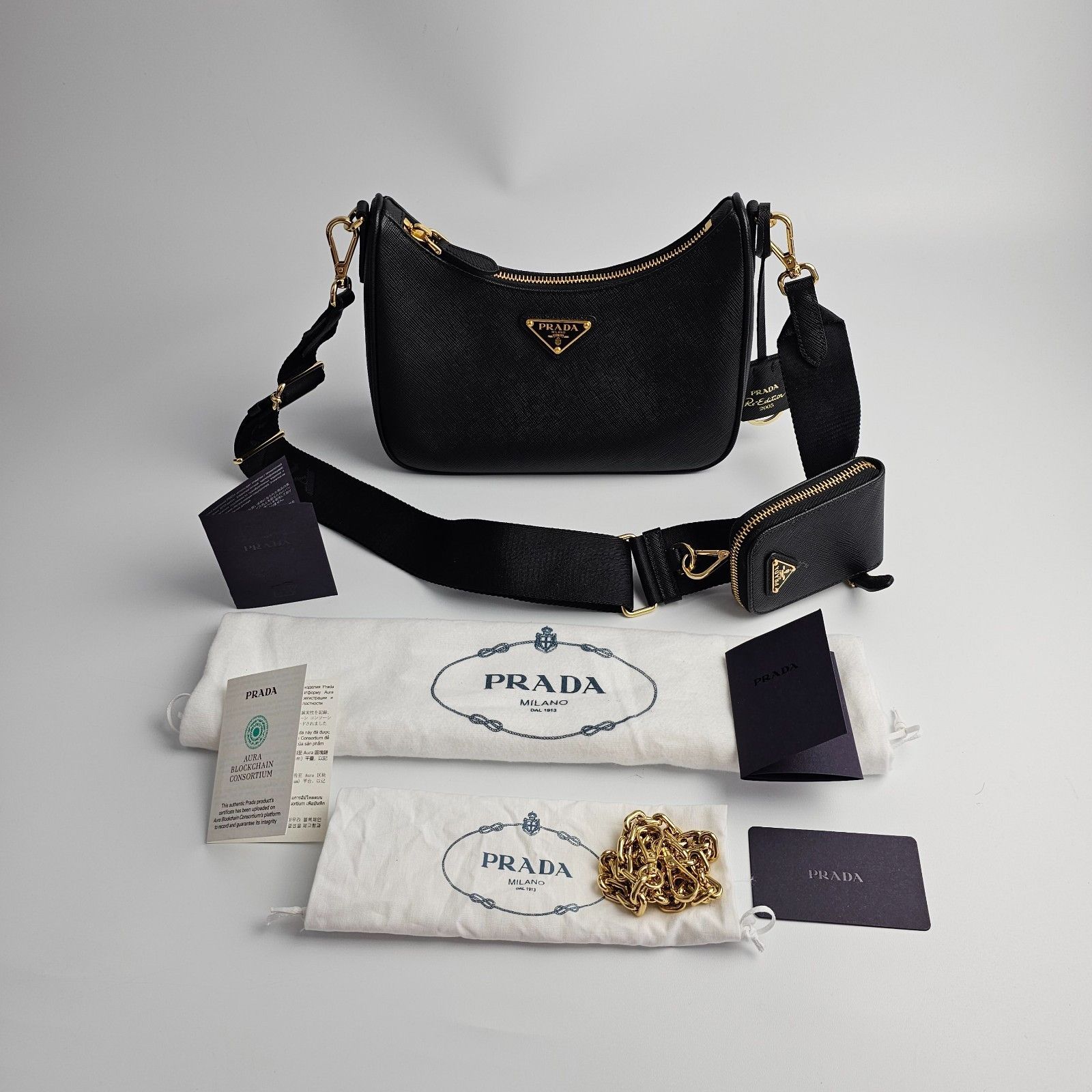 PRADA Re-Edition 2005 $2700 Black Saffiano Leather Shoulder