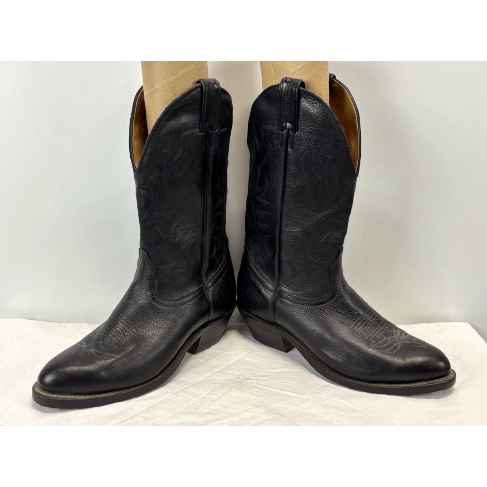 Vintage BOULET Black Leather Cowboy Boots Western 10.5 E Mid-Calf Made in Canada Mens Size US 11 / EU 44 - 2 Thumbnail