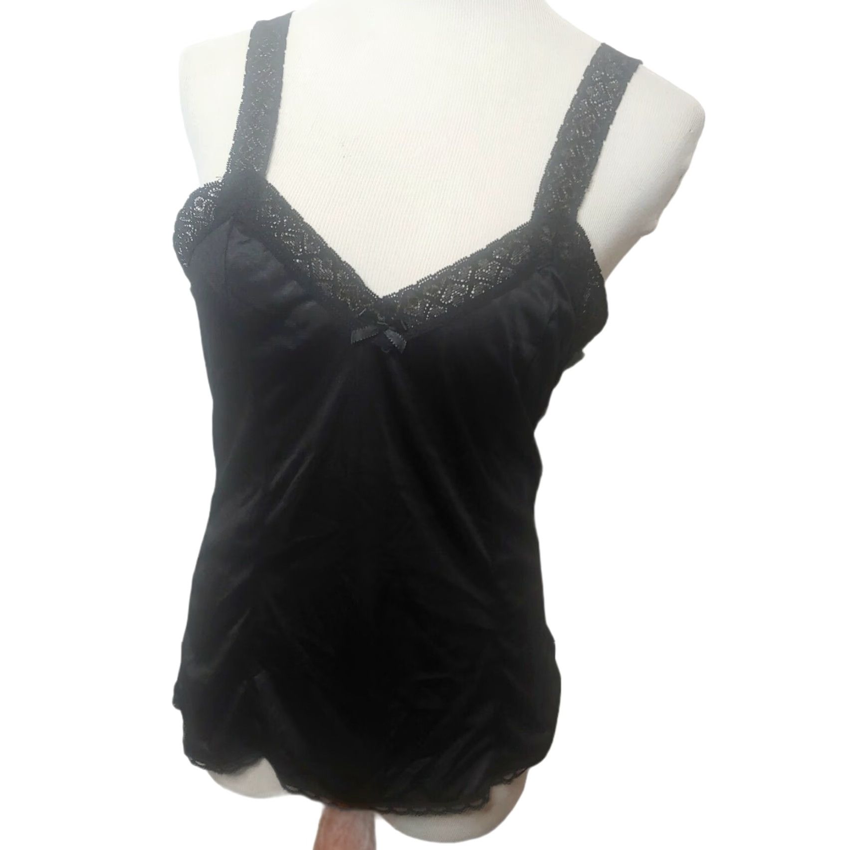 melin VINTAGE Mel-Lin Women's Camisole Lace Nylon Undershirt 1980s Black L Retro Cottagecore Size L / US 10 / IT 46 - 7 Thumbnail