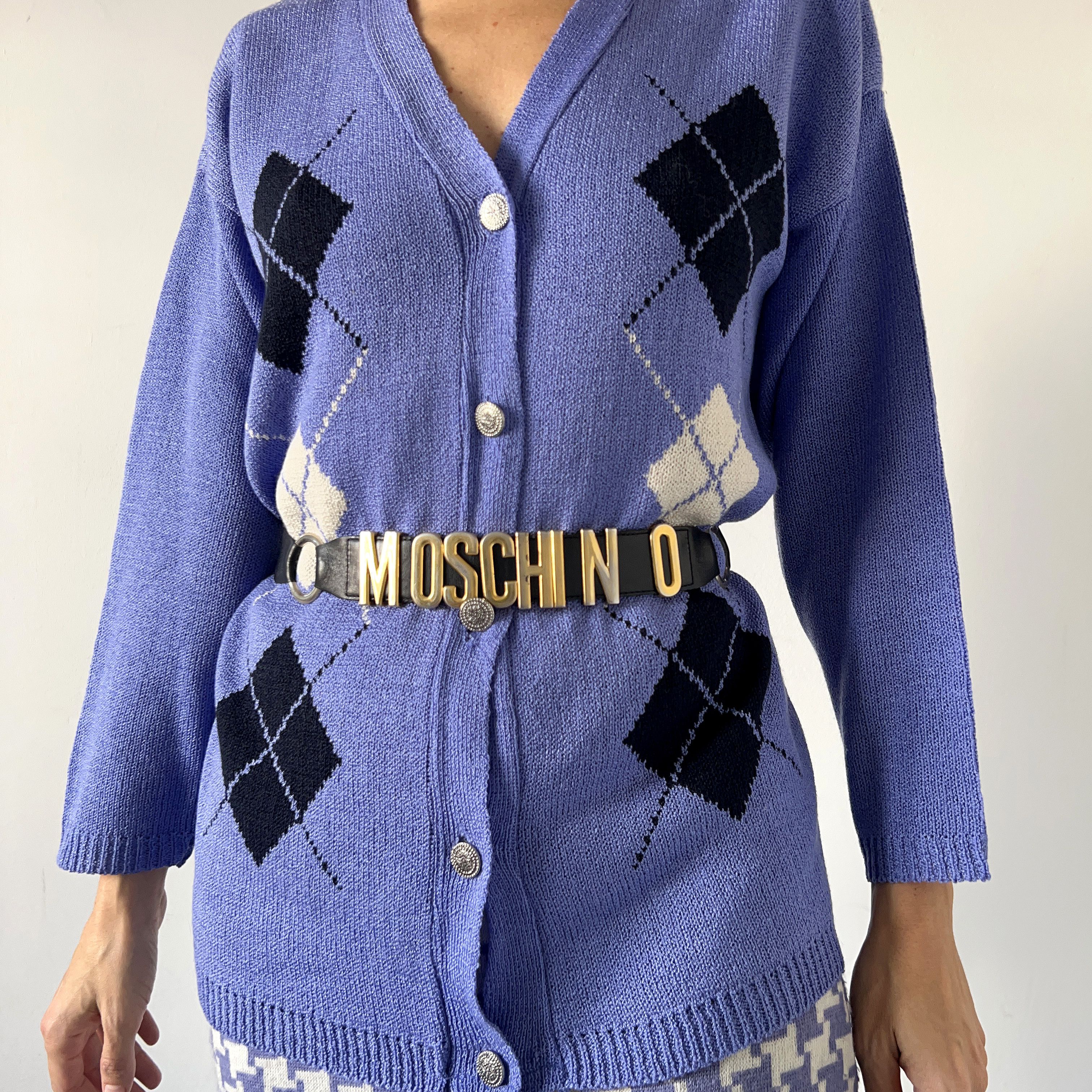 Vintage Vintage Argyle Purple Knit Sweater Cardigan Size L / US 10 / IT 46 - 2 Thumbnail