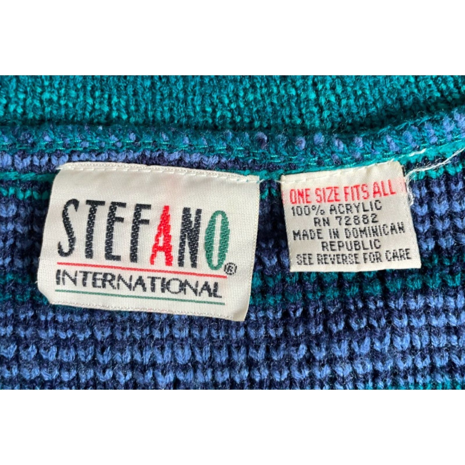 Vintage VINTAGE Stefano International Sweater Geometric 90s Aztec Pullover V-Neck Green Blue One Size Womens Size ONE SIZE - 3 Thumbnail