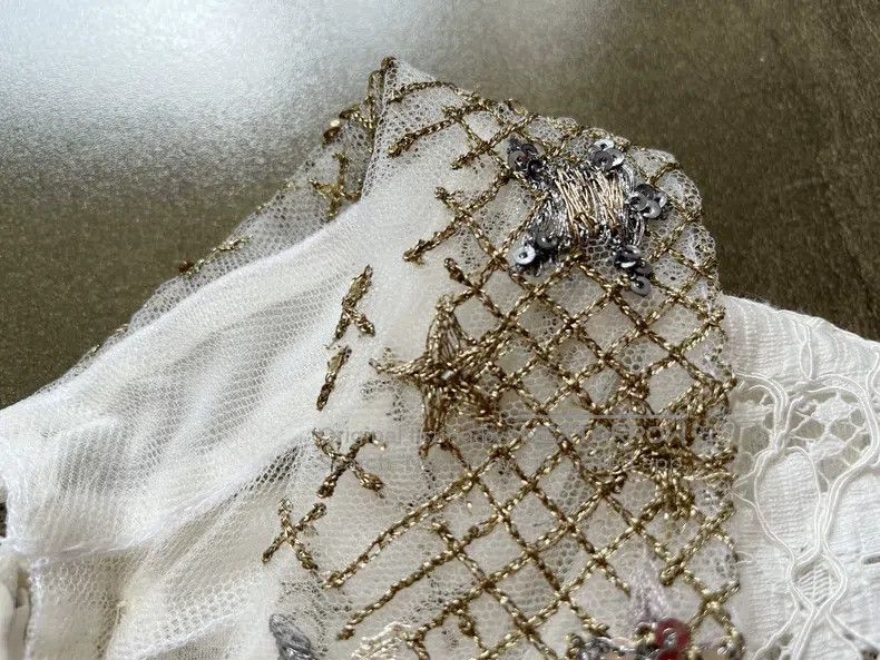 Valentino Gold thread star studded beaded lace dress