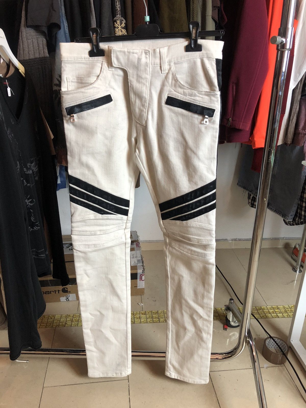 image of Balmain Biker Pants in White, Men's (Size 30)