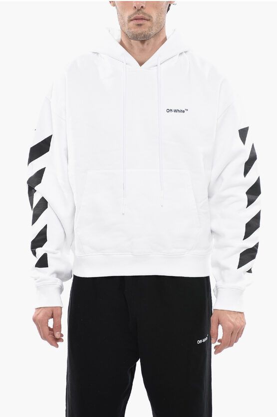 Image of Off White Permanent Hoodie Diag Helvetica With Front Pocket in White, Men's (Size 2XL)