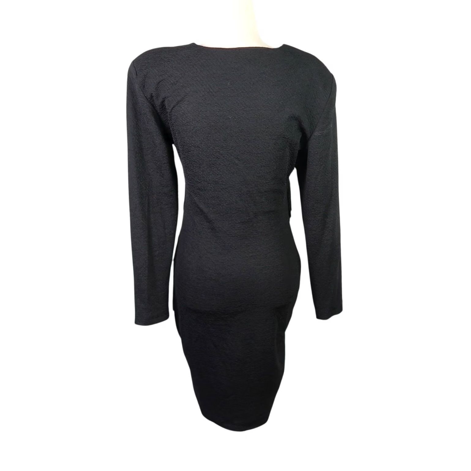 Vintage VINTAGE Unit Black Western Fringe Bodycon Knee Length Dress L Ladies Long Sleeve 80s 90s Bohemian Western Party/Cocktail Size L / US 10 / IT 46 - 4 Thumbnail