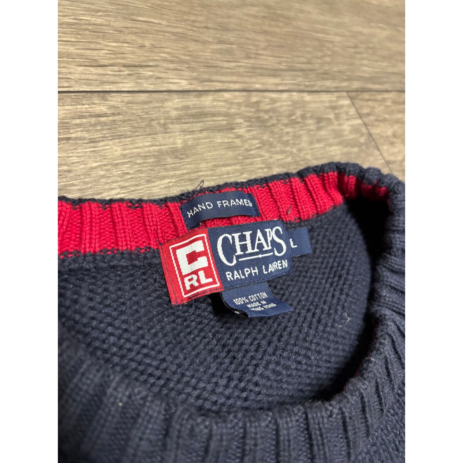 Chaps Ralph Lauren × Vintage Vintage Chaps Ralph Lauren USA Flag Sweater Blue Sz L Size US L / EU 52-54 / 3 - 3 Thumbnail
