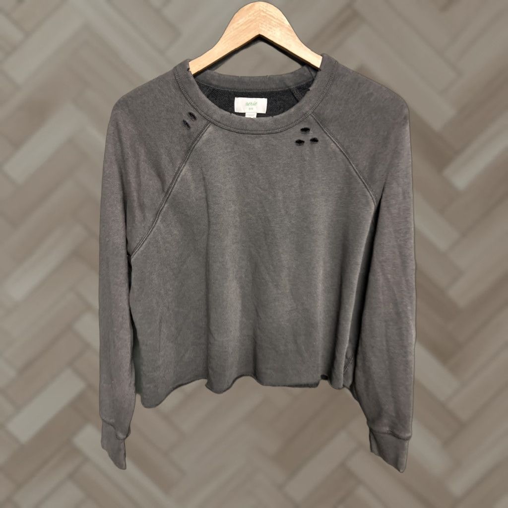 Vintage AERIE Womens Sweatshirt Crew Neck Gray Distressed Cropped Size M Size M / US 6-8 / IT 42-44 - 1 Thumbnail
