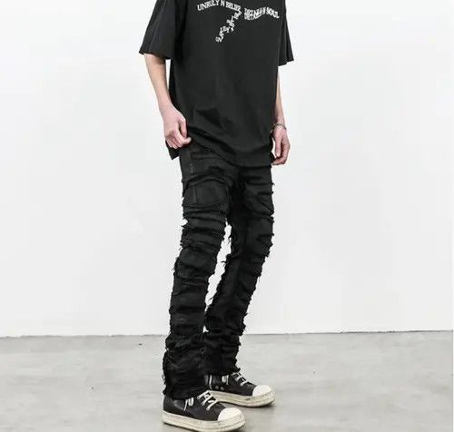 Jean Skinny Denim Jeans Heavy Destruction Ripped Size US 32 / EU 48 - 2 Thumbnail