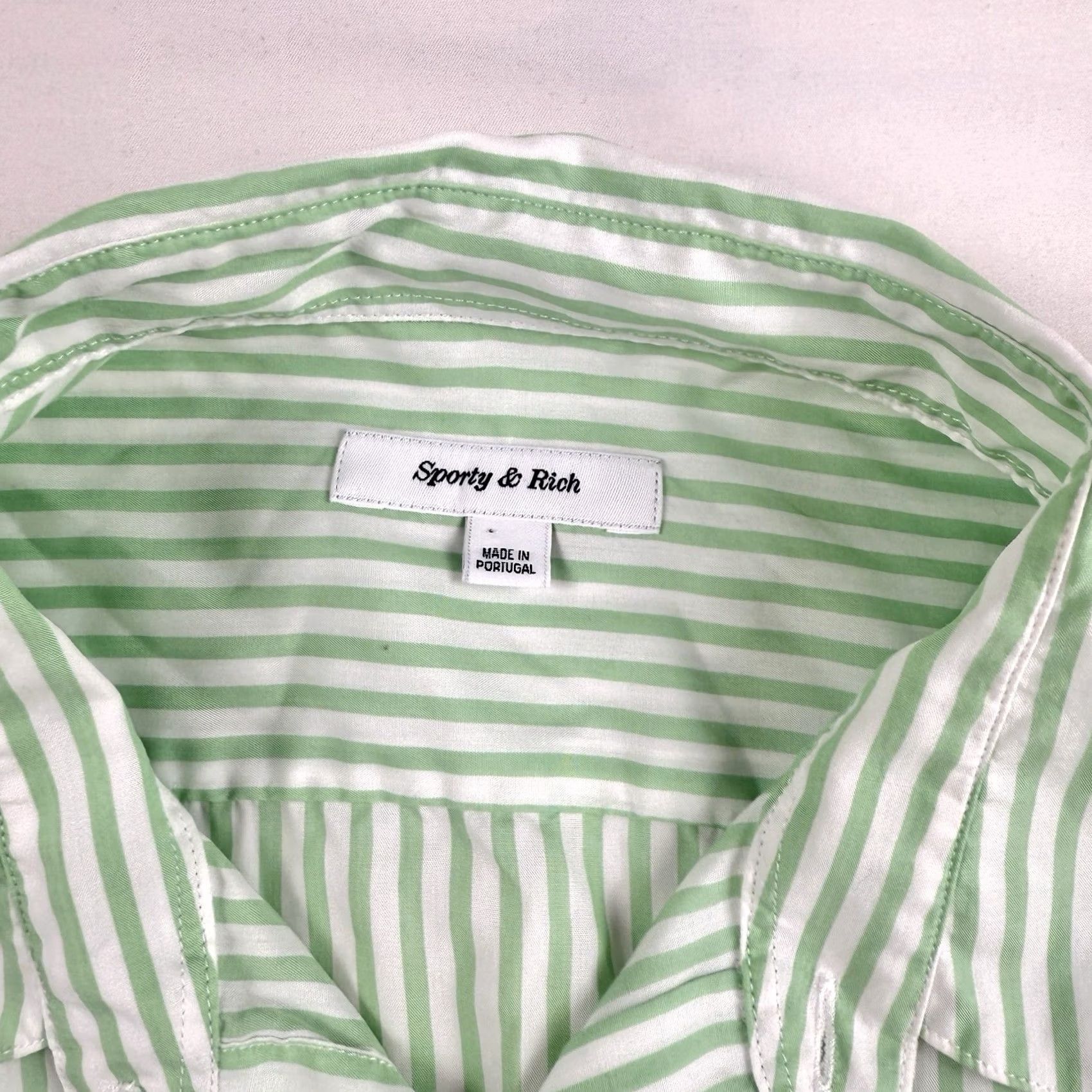 Sporty & Rich Sporty & Rich Shirt Unisex M Green Striped Button-Up Embroidered Collared Long Sleeve Size M / US 6-8 / IT 42-44 - 2 Thumbnail