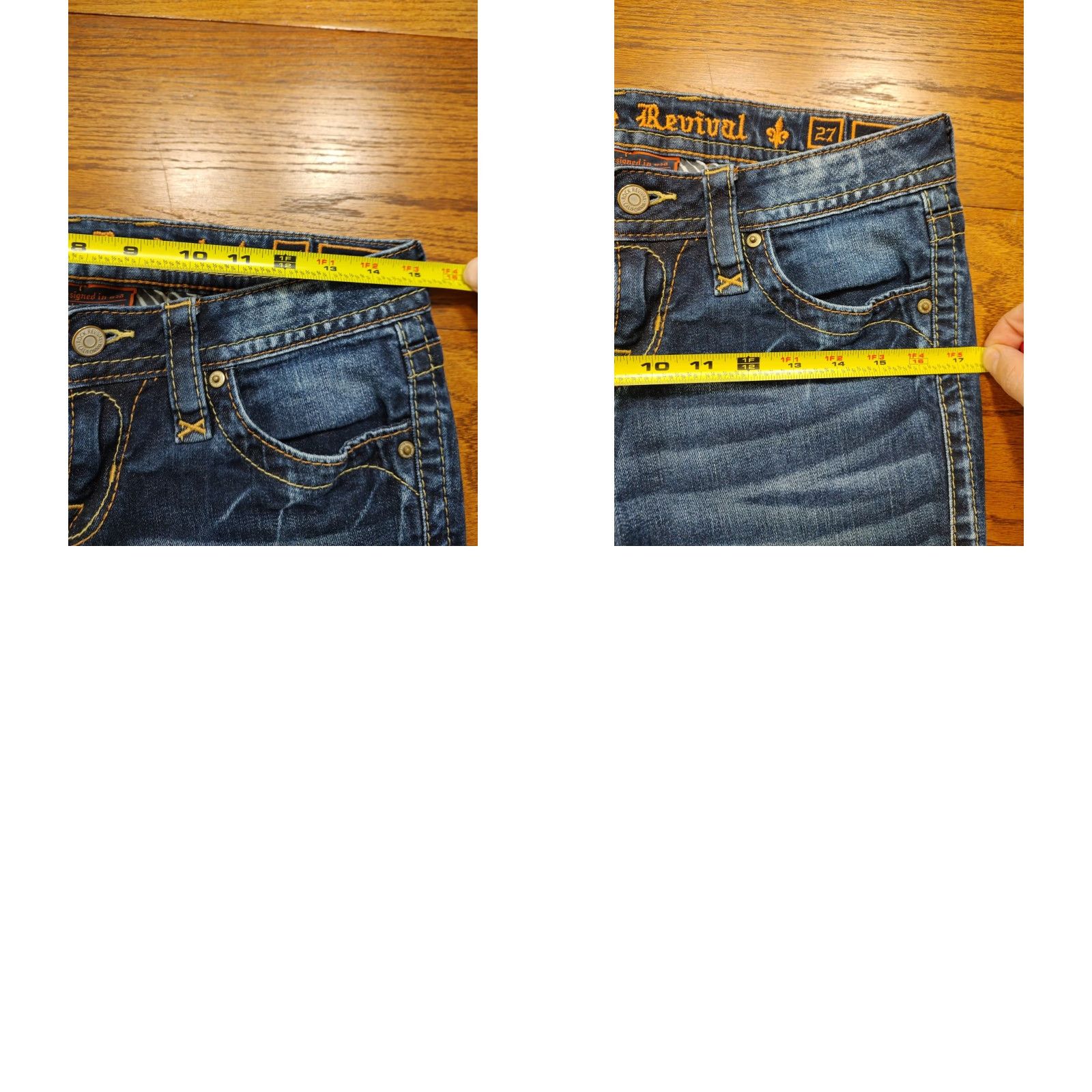 Rock Revival Jeans Womens Skinny 27 Inseam 29 Denim Blue 5-Pocket Zip Low Rise Cowboy Logo 90s