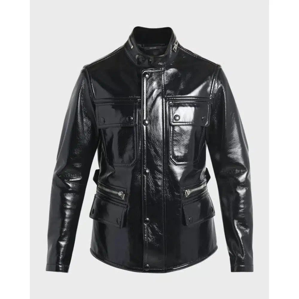 Tom Ford o1loc1c1024 LJM005 Shiny Crackled Leather Jacket in Black Size US M / EU 48-50 / 2 - 1 Thumbnail
