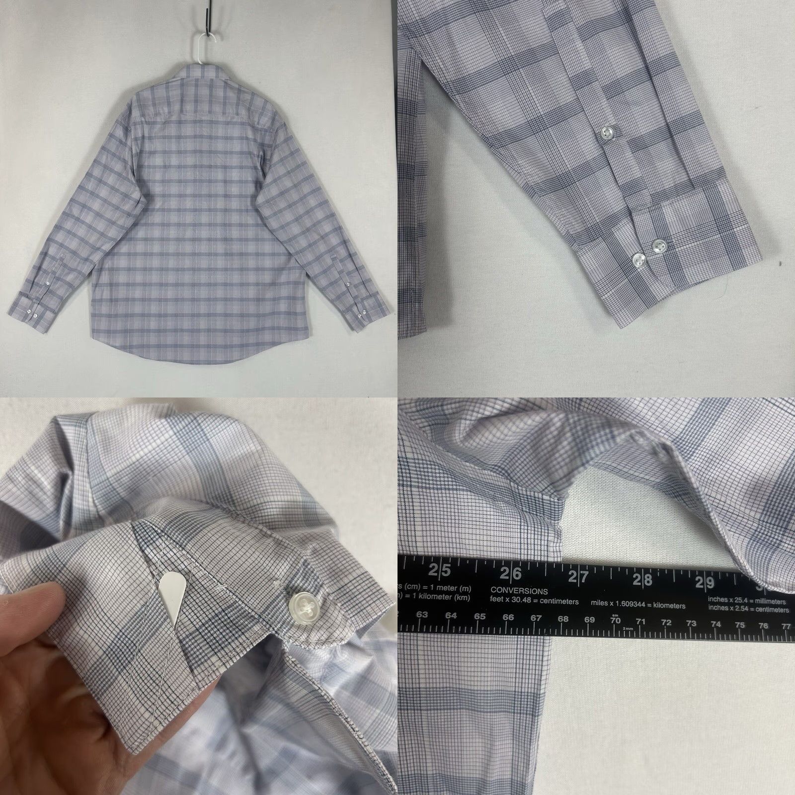 Calvin Klein Calvin Klein Dress Shirt Mens 17.5 XL Regular Fit Wrinkle Free Stretch Blue Plaid Button Down Shirt Mens Size 48R - 8 Thumbnail
