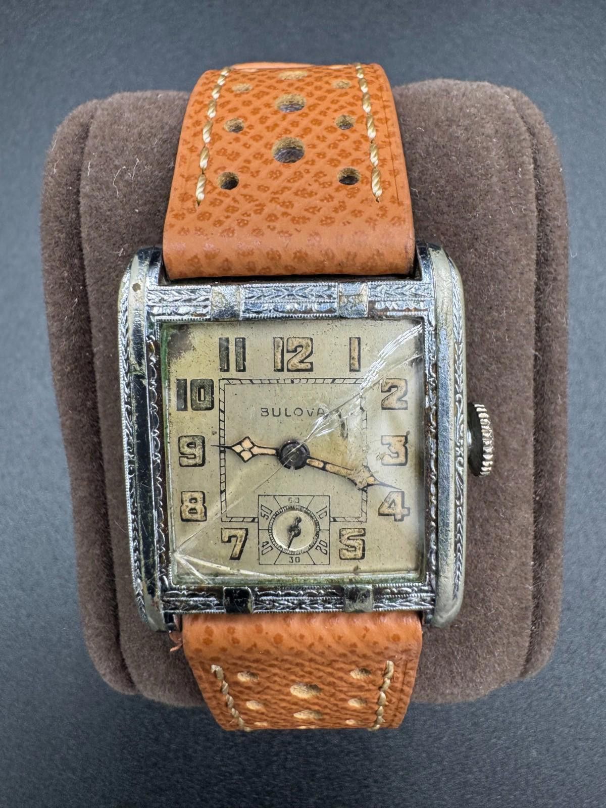 Bulova Vintage 1930s Bulova Engraved Tank Pat Jan 11 1927 17J Swiss Size ONE SIZE - 1 Thumbnail