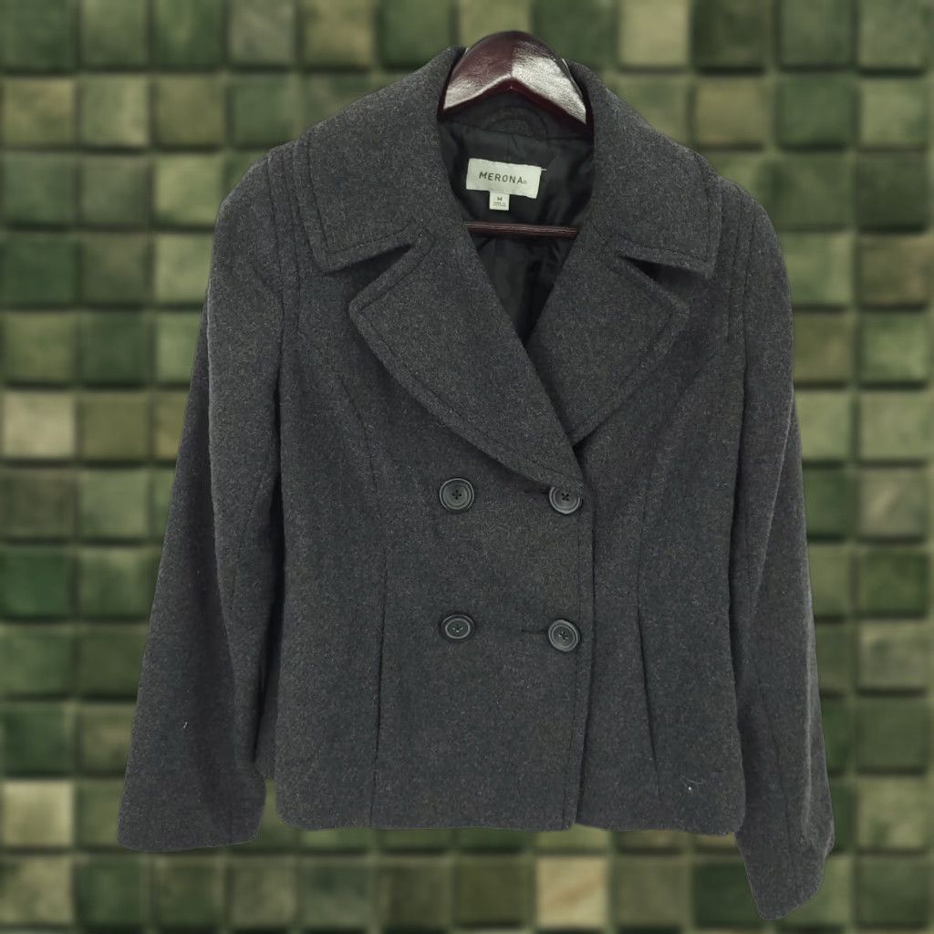 Merona Merona Jacket Womens Medium Pea Coat Black Wool Blend Double Breasted Size M / US 6-8 / IT 42-44 - 1 Thumbnail