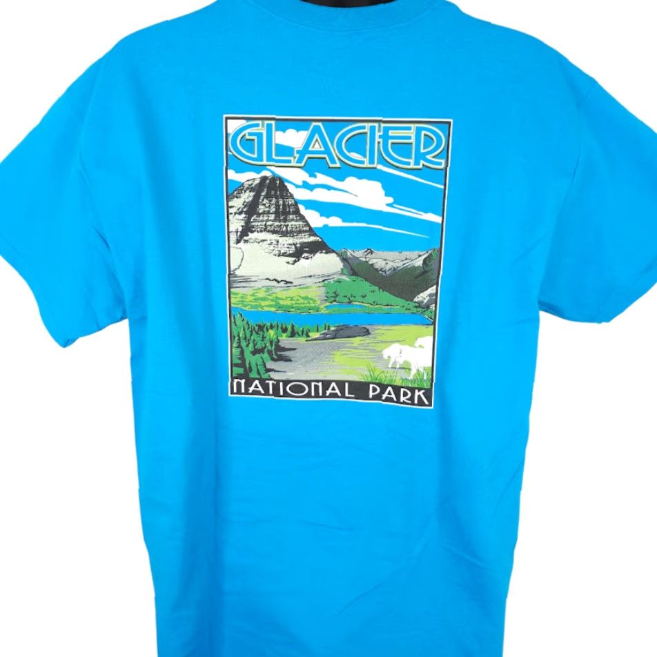 Gildan Glacier National Park T Shirt Mens Size Large Blue Mountain Goats Travel Destination Tee Size US L / EU 52-54 / 3 - 4 Thumbnail