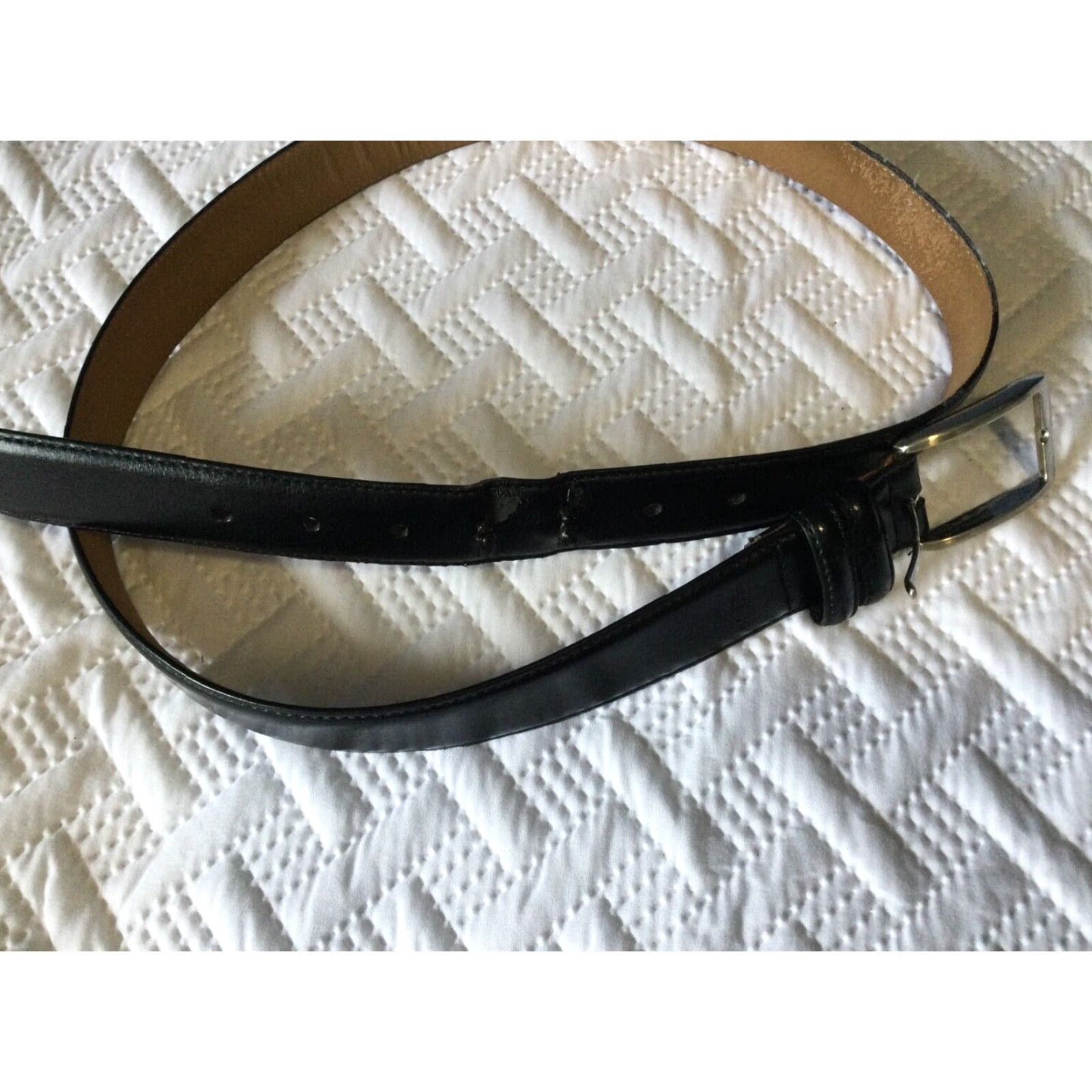 Vintage Men's Black Leather Dress Belt 38 Silver Tone Buckle Adjustable Regular Size 38 - 3 Thumbnail