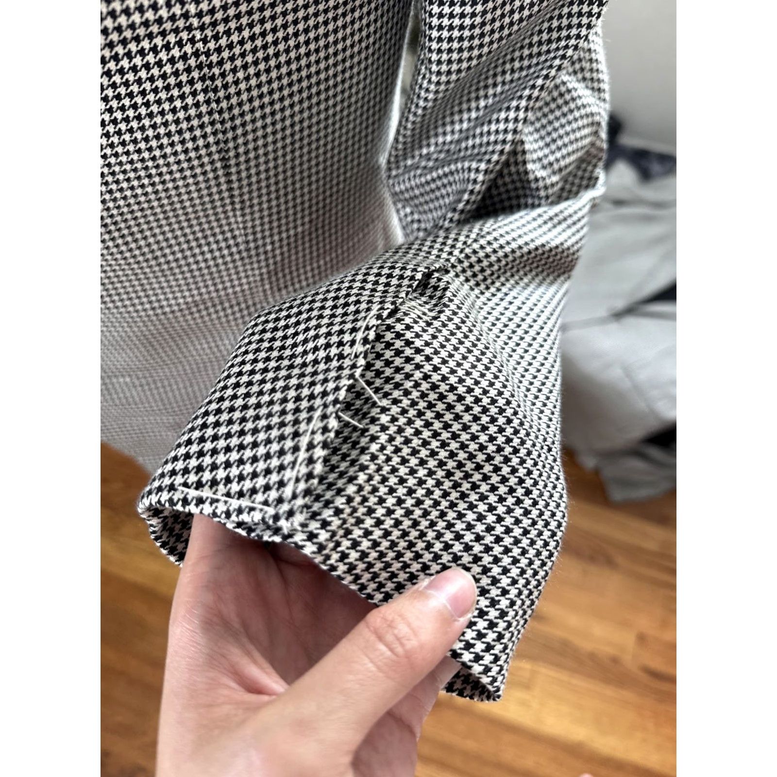 Vintage FRERE Black And White Houndstooth Blazer Classic Wool Silk Mens Jacket Sz 40 Size 40R - 5 Thumbnail