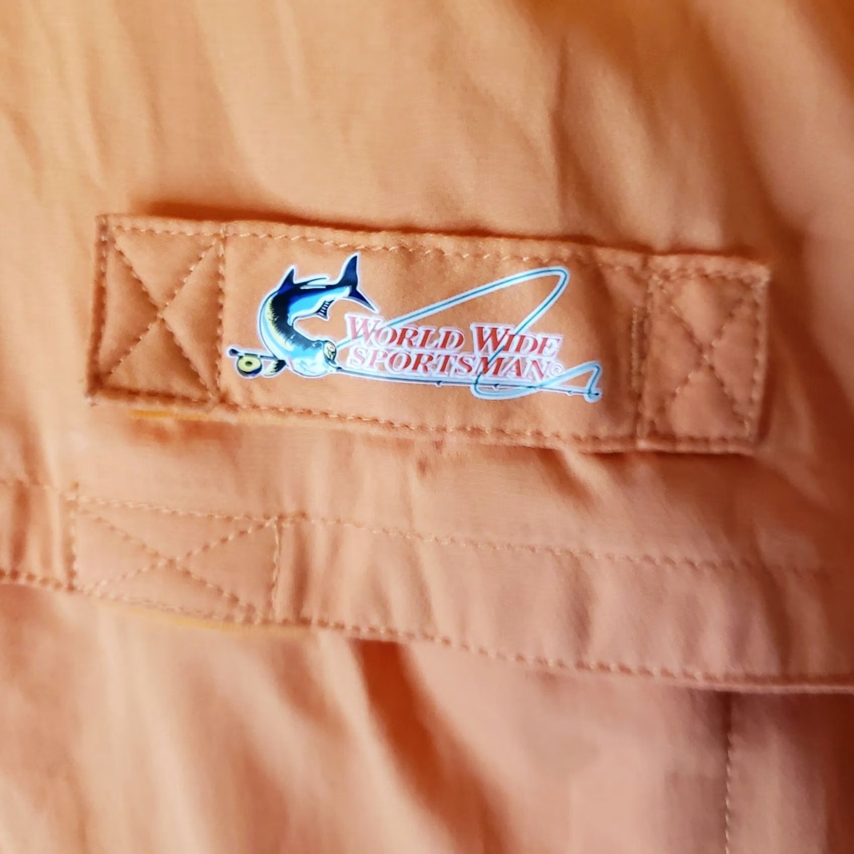 Vintage World Wide Sportsman Shirt Men XL Orange Vented Fishing Button Up Short S Poly Nylon Polyester Pocket Logo Size US XL / EU 56 / 4 - 7 Thumbnail