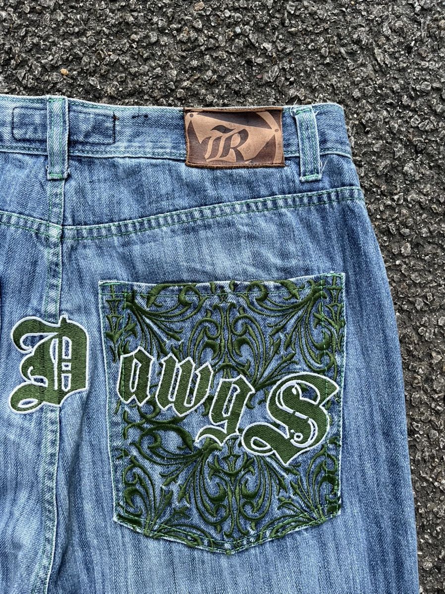Southpole Baggy Jeans Loose ROAD DAWGS Y2K Washed Blue Denim JNCO Size US 37 - 11 Thumbnail