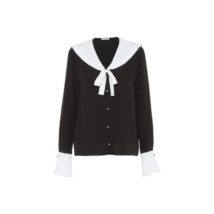 Miu Miu Black Long Sleeve Bow Blouse 0079