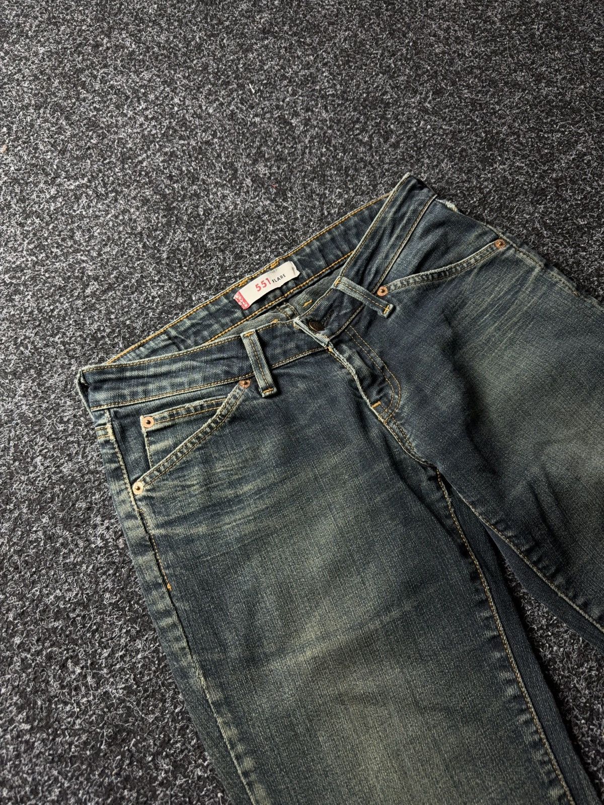 Levi's 00s Levi’s 551 Flare Y2K Vntg Bootcut Greenish Indigo Jeans Size 27" / US 4 / IT 40 - 6 Thumbnail