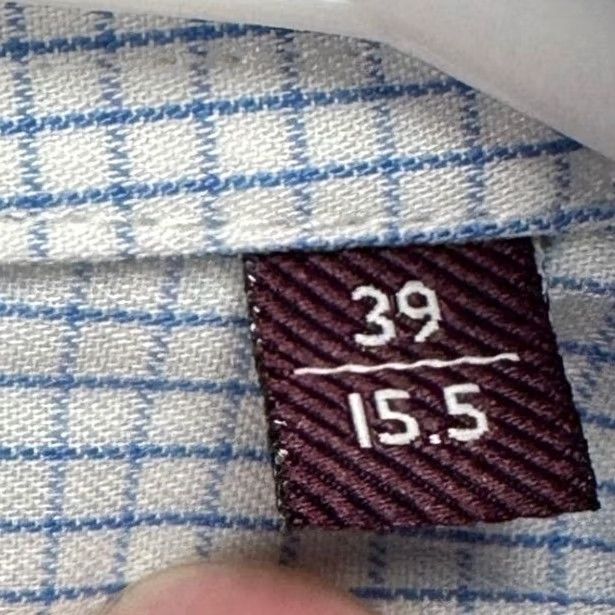 Vintage Esq Dress Shirt Men 15.5-39 Blue White Grid Check Regular Fit Button Up Shirts Mens Regular Fit Silk Cotton Blend N/A Size 42R - 6 Thumbnail