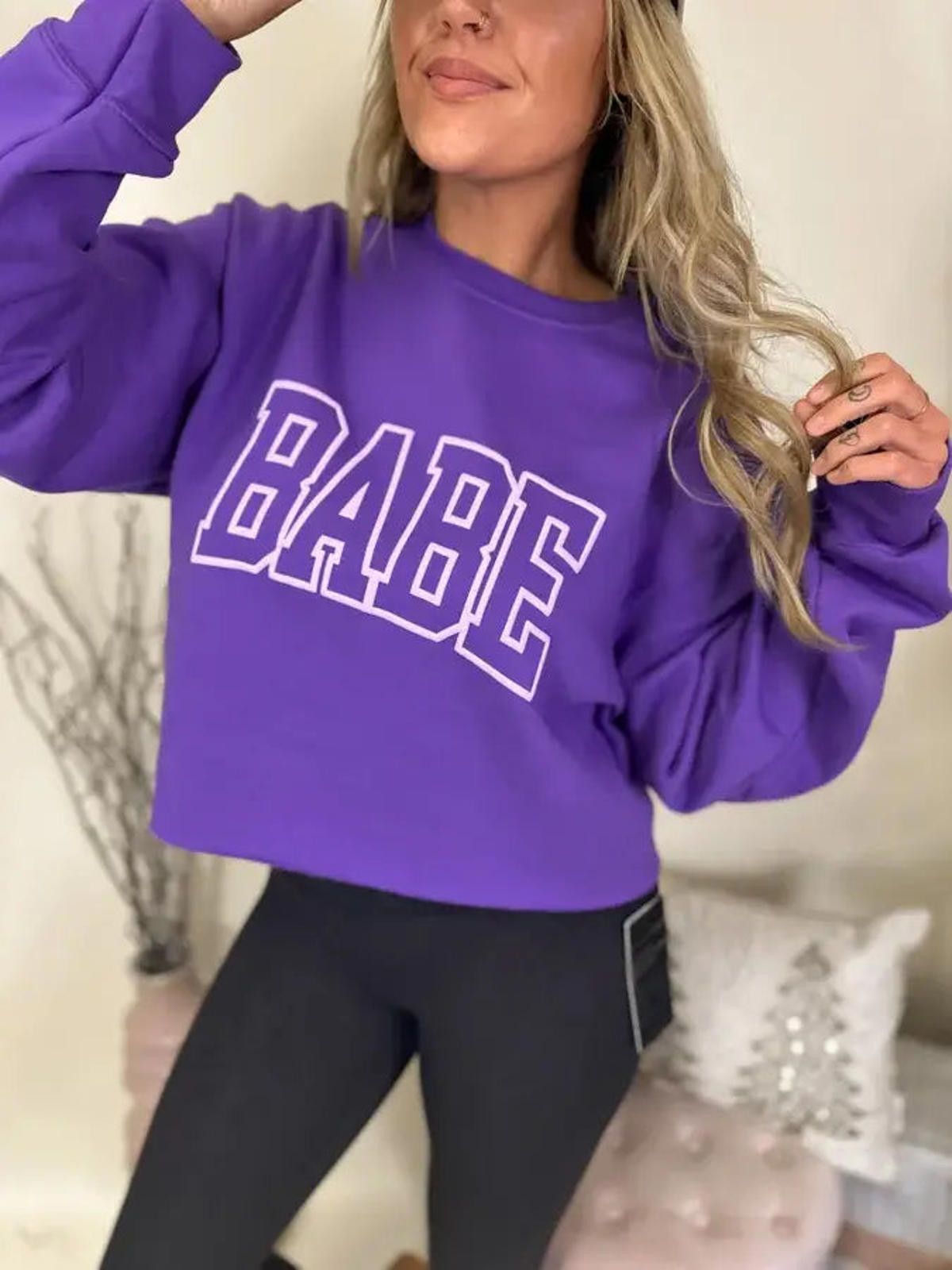 Bad Birdie Babe Purple Cropped Puff Graphic Crewneck Size S / US 4 / IT 40 - 1 Thumbnail