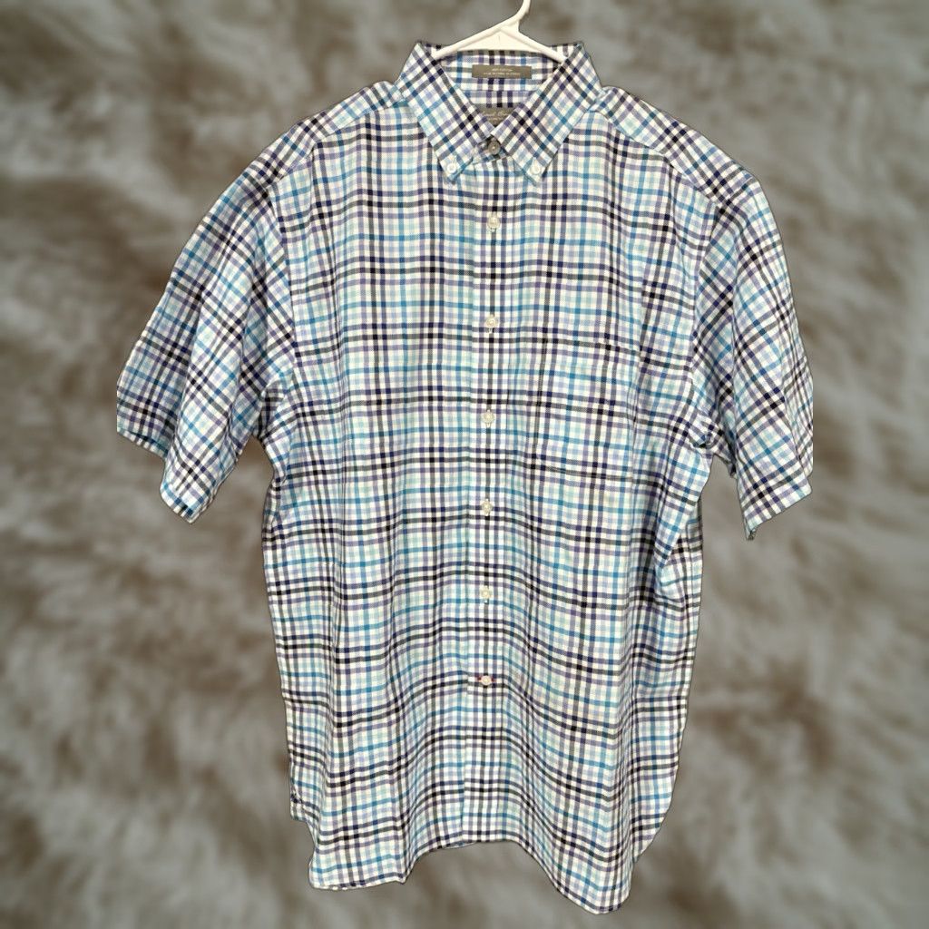 Cremieux Daniel Cremieux Shirt Mens L Blue Plaid Button-Down Short Sleeve Signature Collection Size US L / EU 52-54 / 3 - 1 Thumbnail