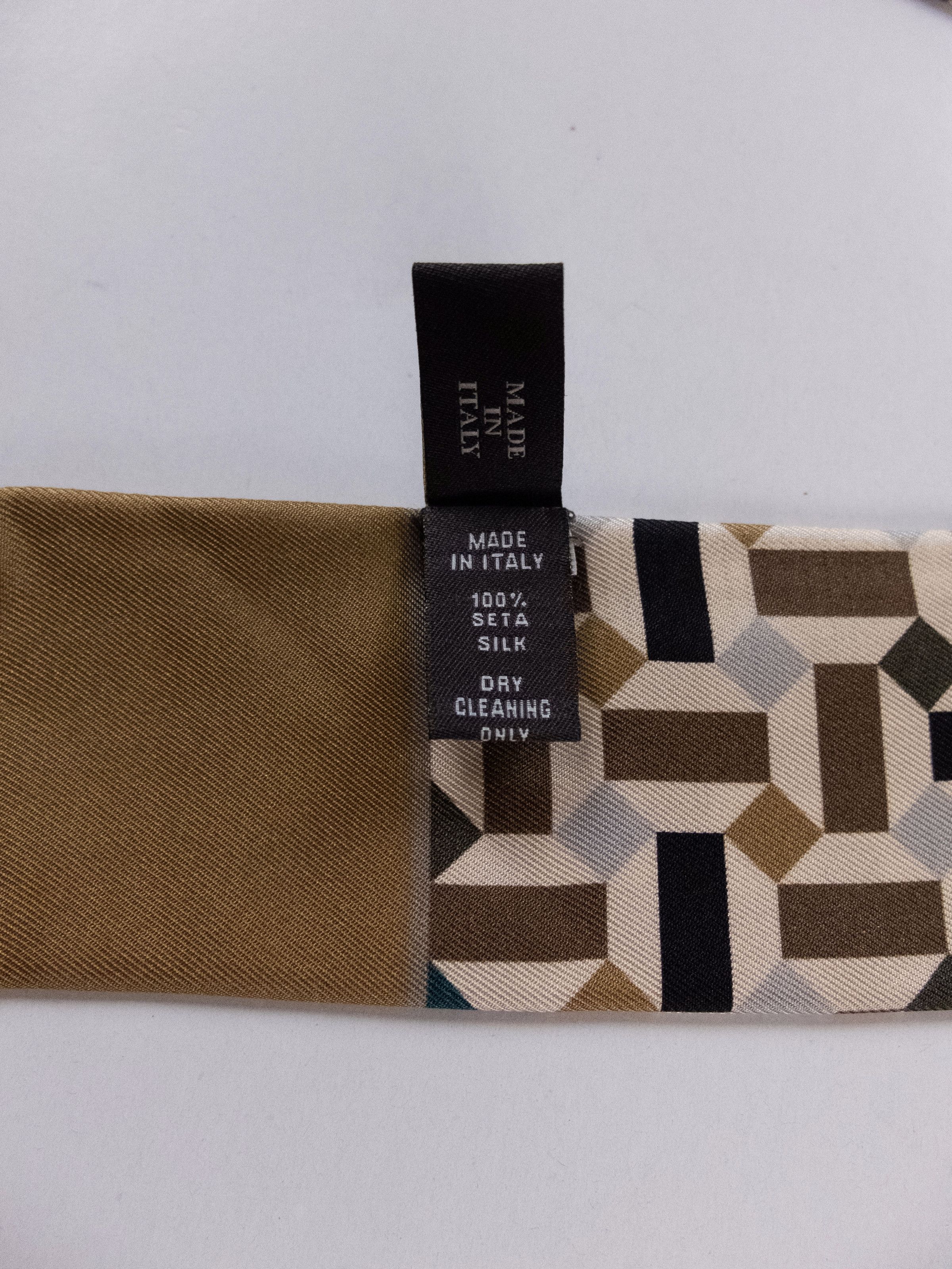 Loro Piana LORO PIANA Zellige olive green geometric silk mitzah scarf Size ONE SIZE - 4 Thumbnail