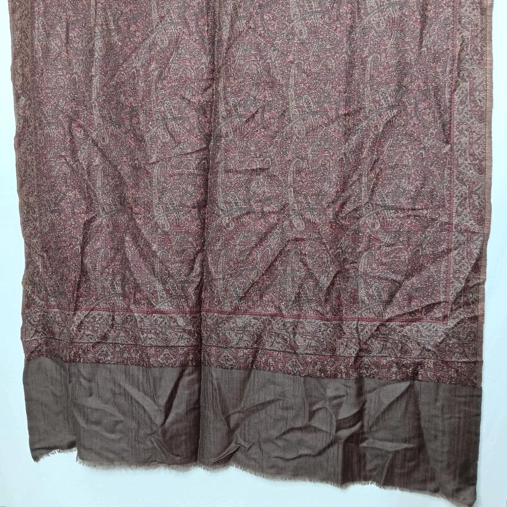 Vintage VINTAGE Valerie Stevens Wool Scarf Shawl Women's Fall Winter Brown Maroon Paisley Fringe 82x37.5 Inches Size ONE SIZE - 6 Thumbnail
