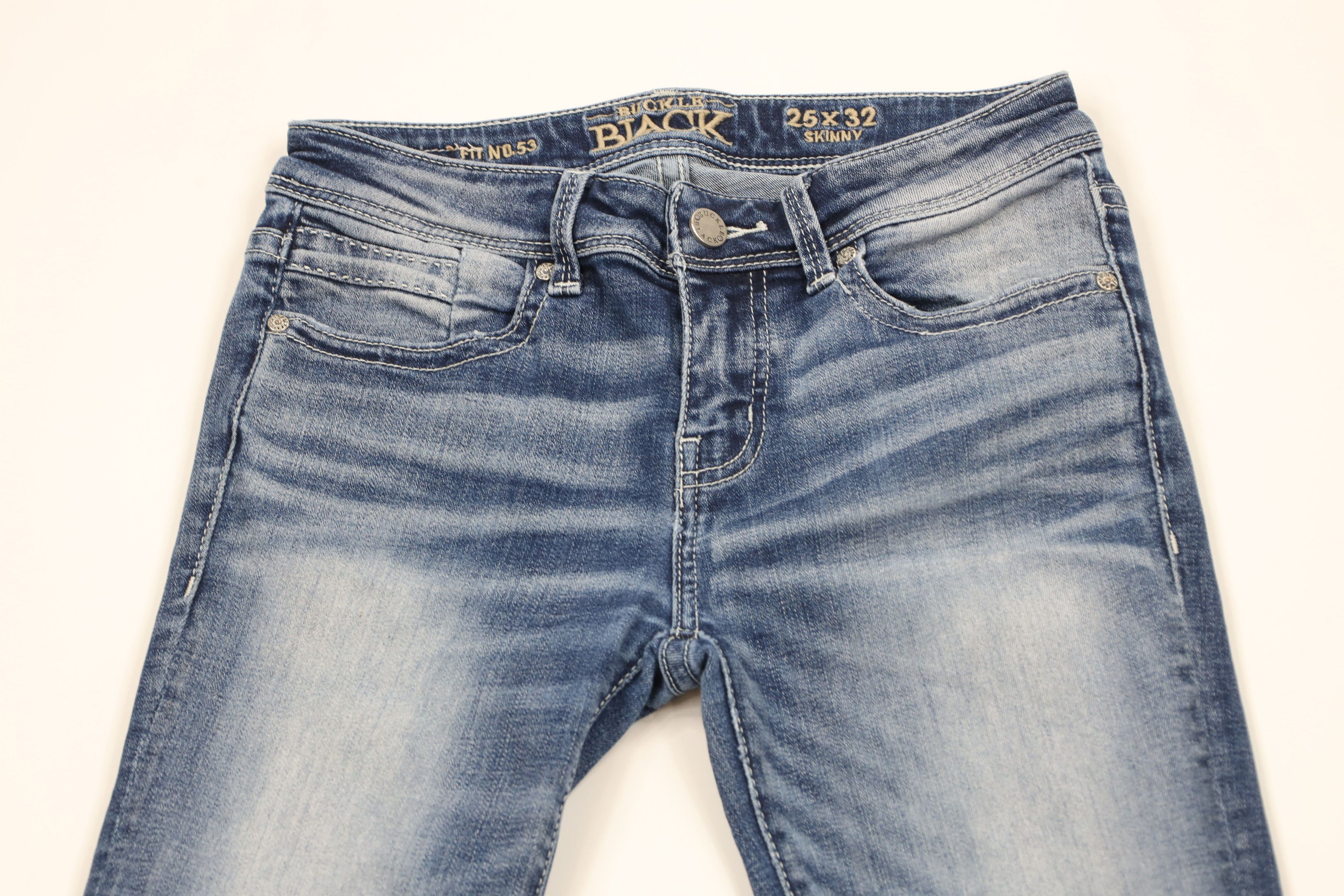 Vintage Buckle Black Fit No 53 Skinny Leg Stretch Denim Jeans Size 25" / US 0 / IT 36 - 2 Thumbnail