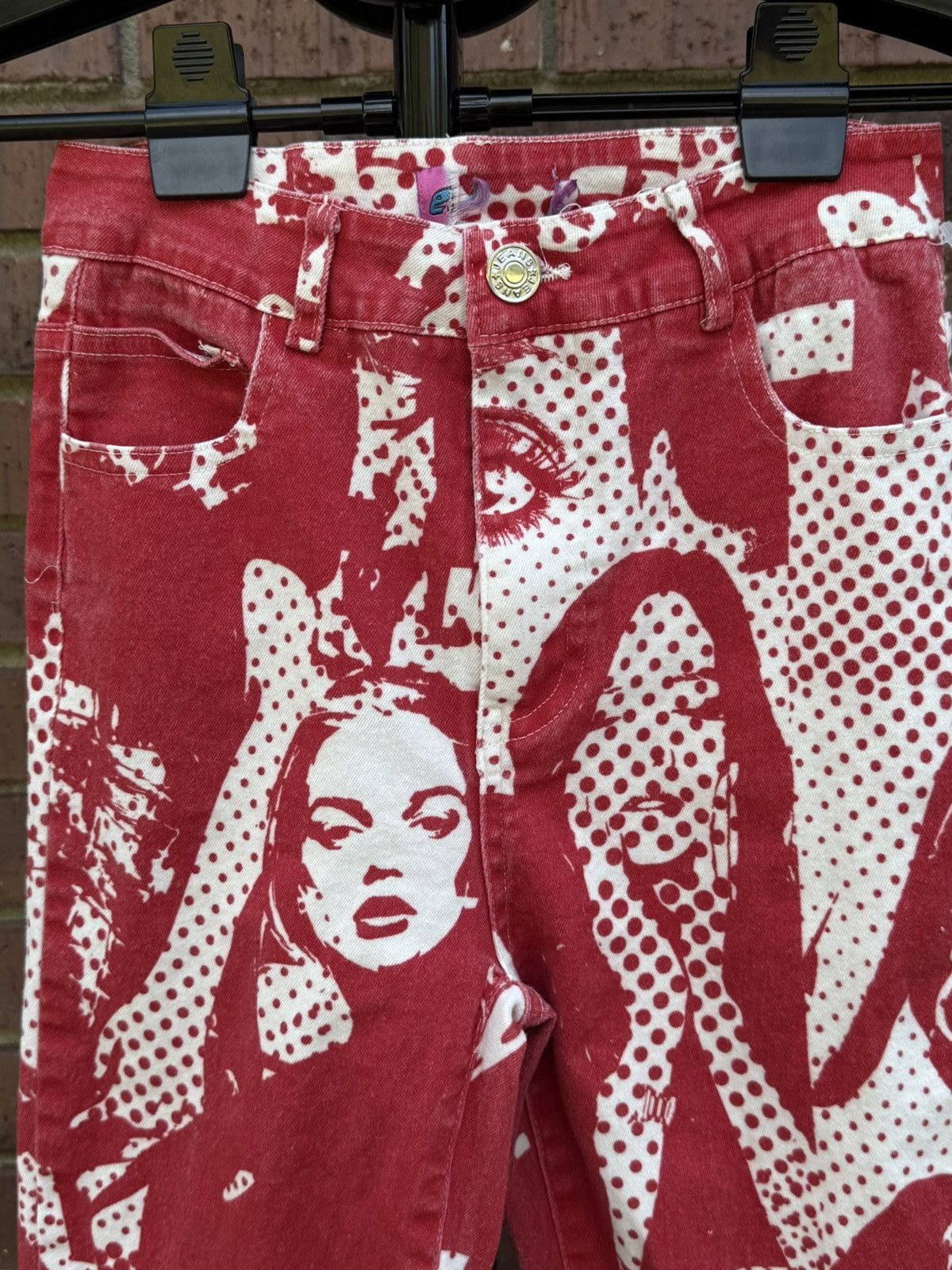 Other Edikted Andy Print Red White Face Novelty Print Flare Jeans Size 22" - 3 Thumbnail