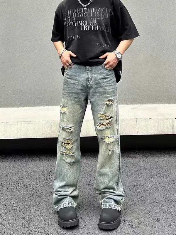 VIBE Hip Hop Vintage Washed Faded Loose Casual Ripped Jeans Size US 34 / EU 50 - 4 Thumbnail