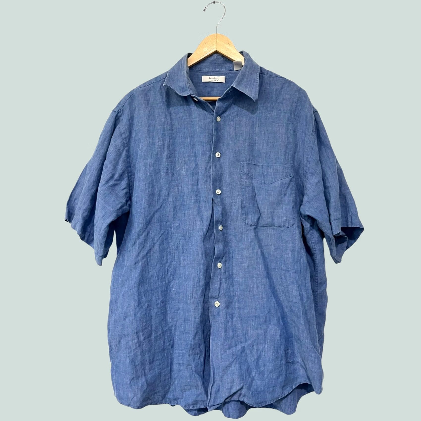 Vintage Turnbury Men's Short Sleeve Button-Up Collared Linen Shirt Blue Size Large L Size US L / EU 52-54 / 3 - 1 Thumbnail