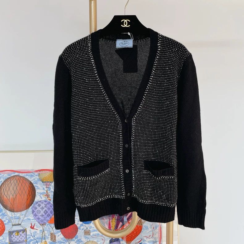 Prada Black beaded knitted cardigan coat