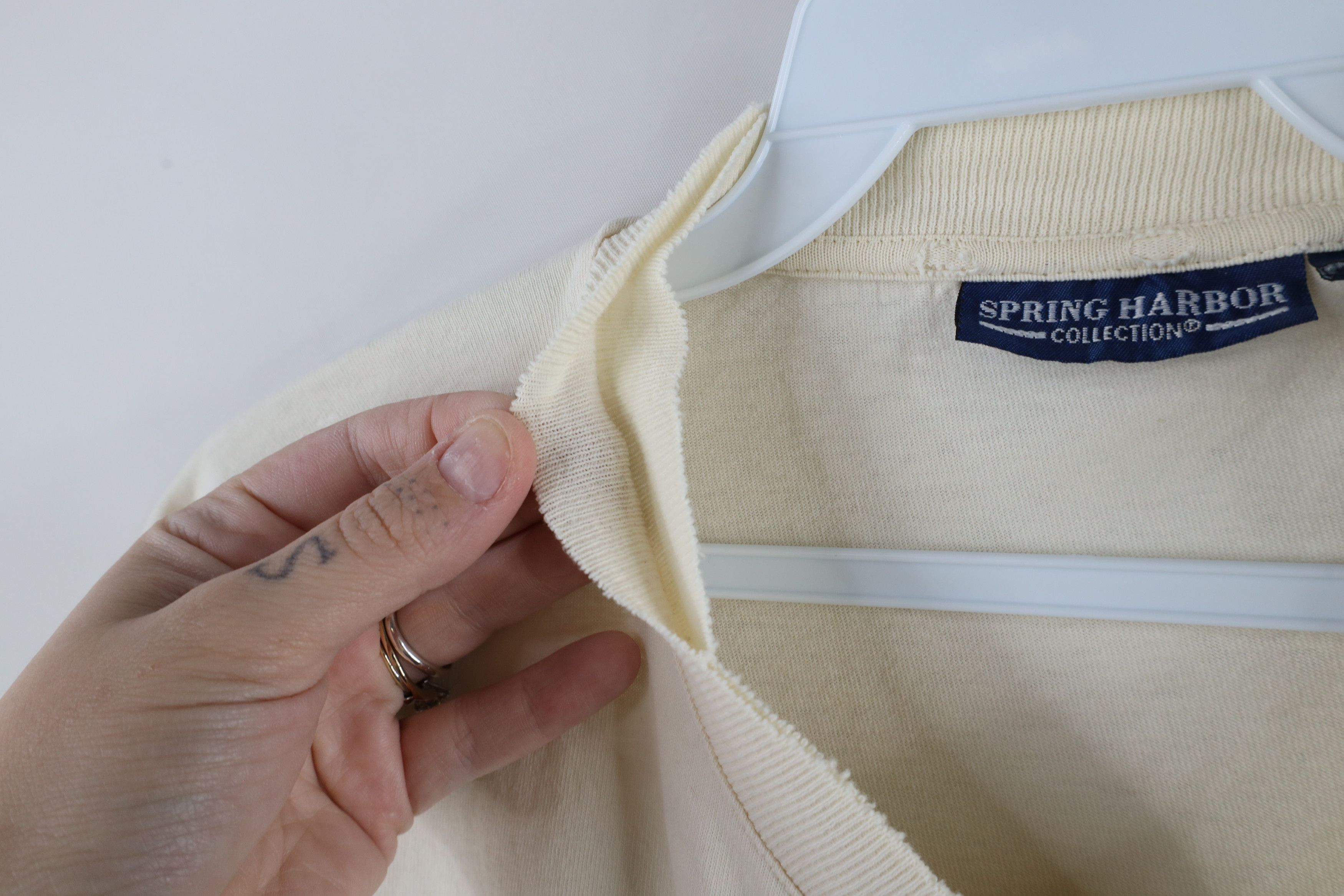 Vintage Vintage 90s Streetwear Short Sleeve Henley T-Shirt Cream Size US L / EU 52-54 / 3 - 5 Thumbnail