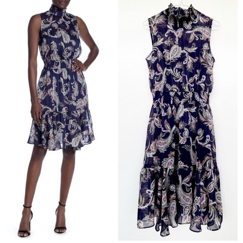 Nanette Lepore Nanette Lepore Chiffon Mock Neck Metallic Paisley Dress,2 Size XS / US 0-2 / IT 36-38 - 11 Thumbnail