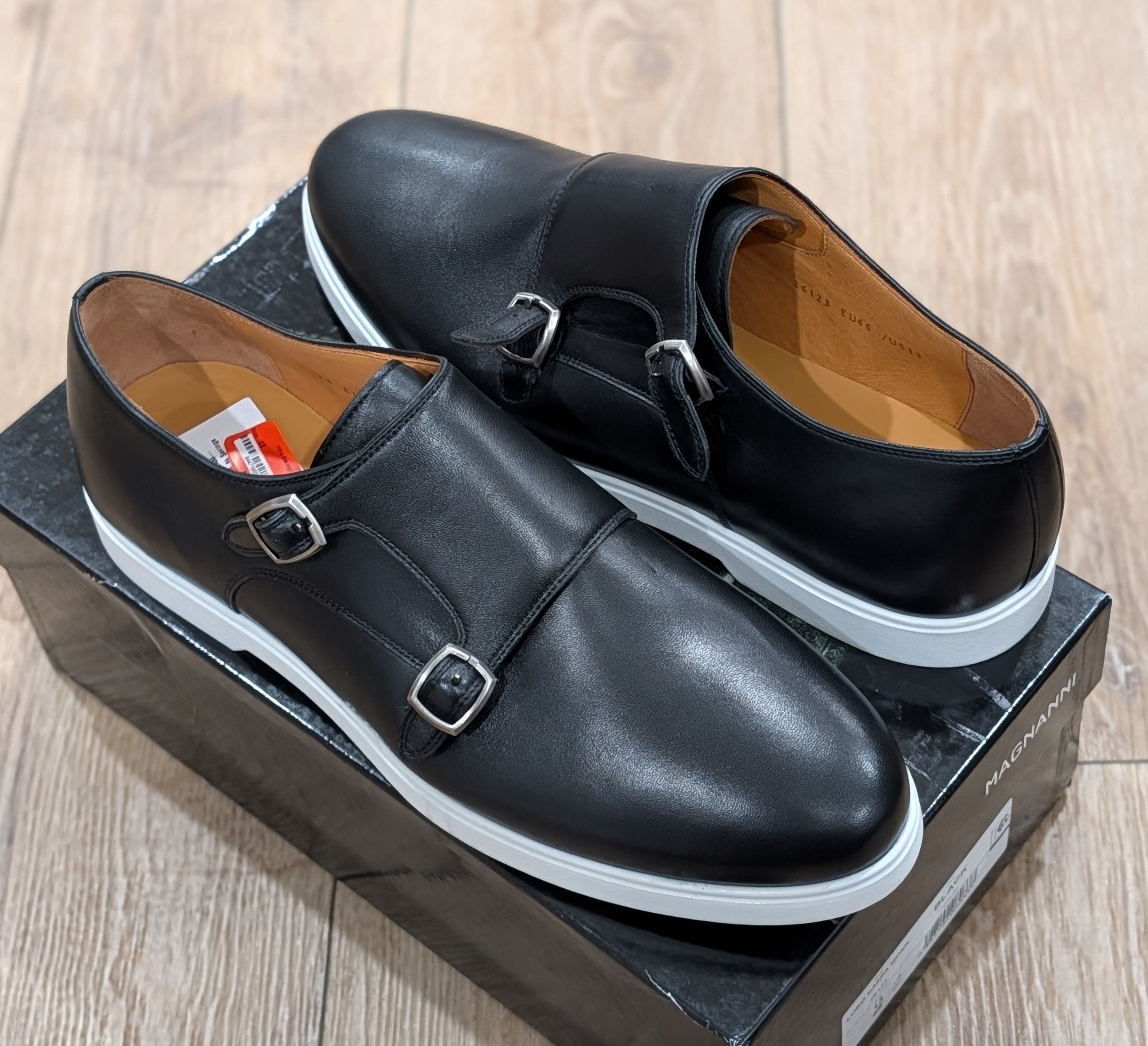 Magnanni MAGNANNI Leather Double Monk Strap Shoes Black/White 13 Size US 13 / EU 46 - 1 Thumbnail