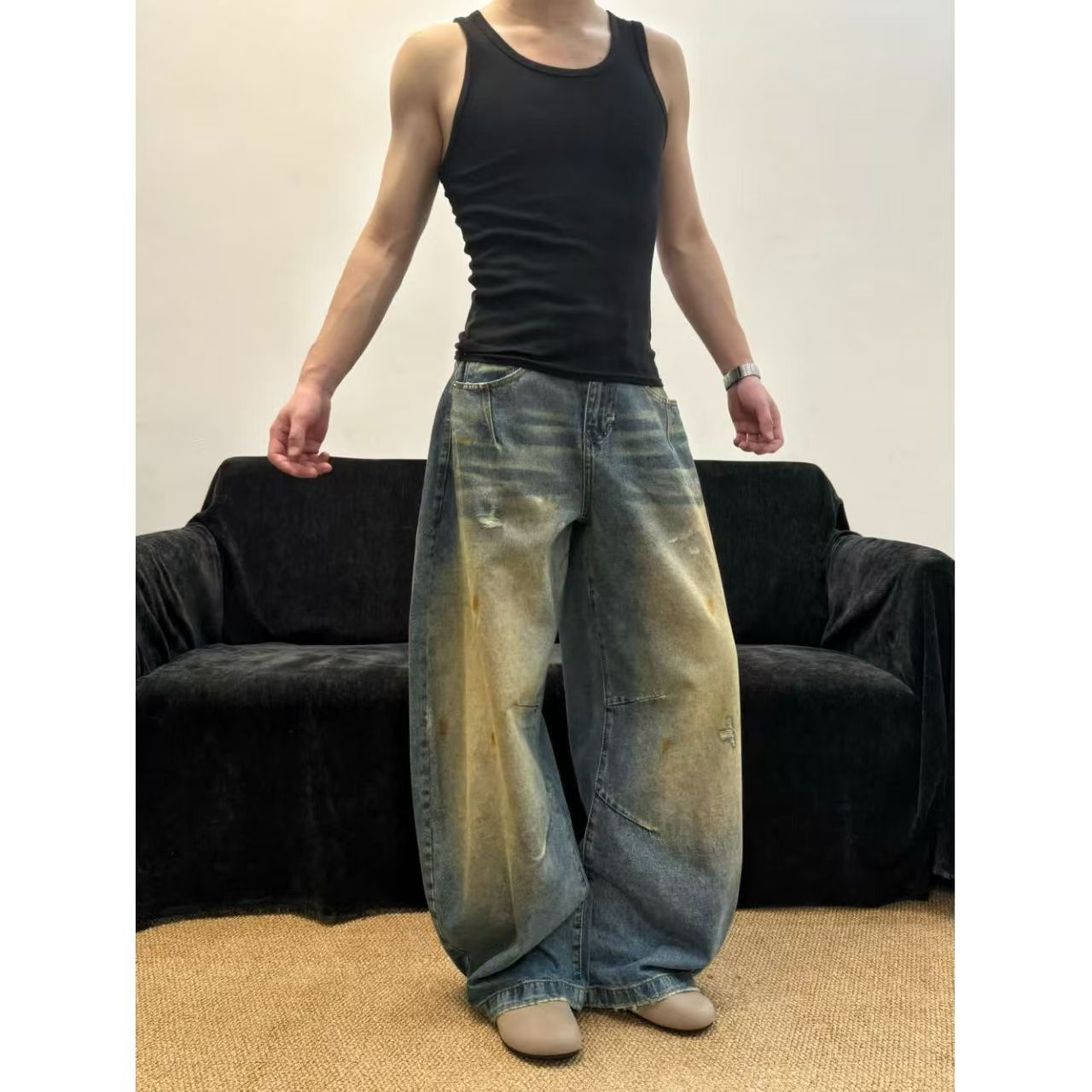 Vintage Blue Washed Distressed Paint-Splattered Jeans Size US 32 / EU 48 - 3 Thumbnail