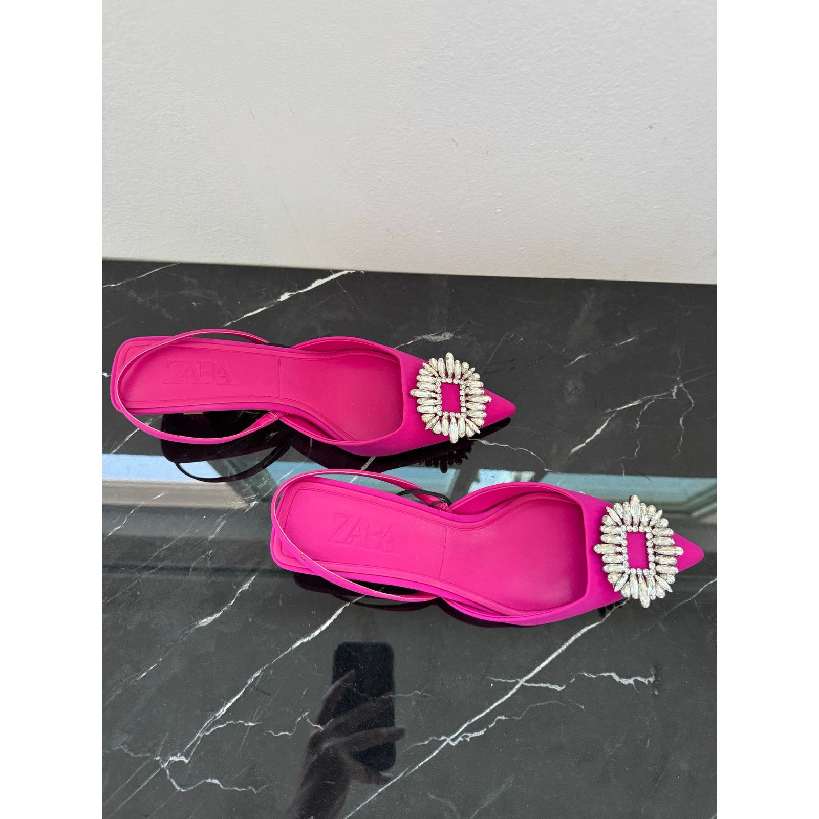 Zara Zara Hot Pink Rhinestone Pointed Toe Slingback Kitten Heel Size US 9 / IT 39 - 10 Thumbnail