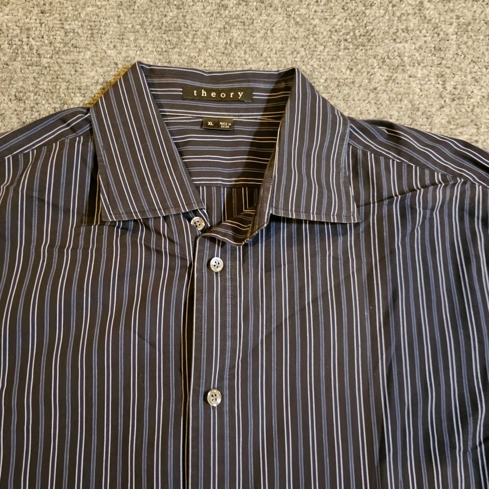 Theory Theory Shirt Mens XL Black Blue Striped Button French Cuff Long Sleeve Career Shirt Size US XL / EU 56 / 4 - 2 Thumbnail