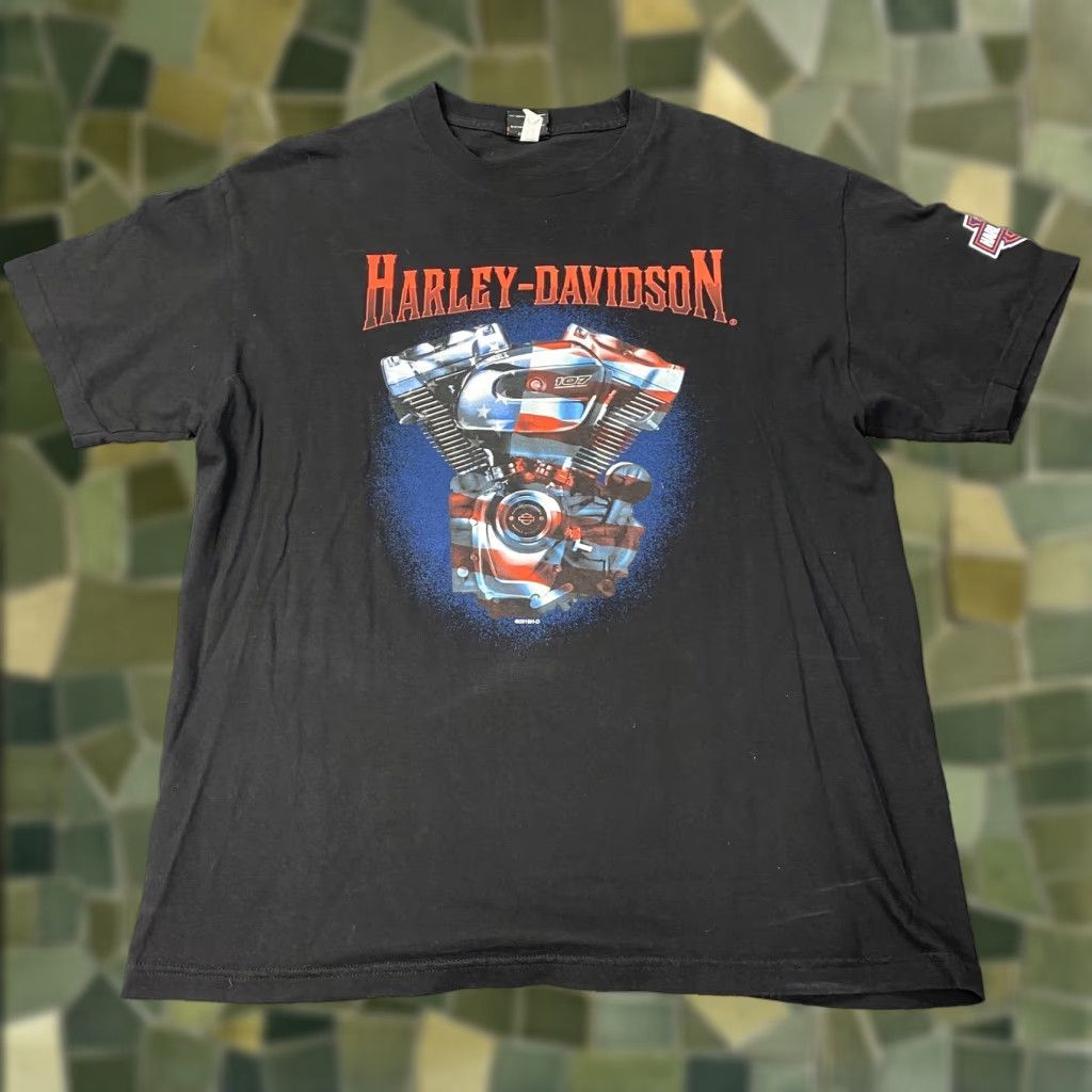 Harley Davidson VINTAGE Harley-Davidson Shirt Mens XL 107 American Flag Engine Barnett Dealer El Paso TX Size US XL / EU 56 / 4 - 1 Thumbnail