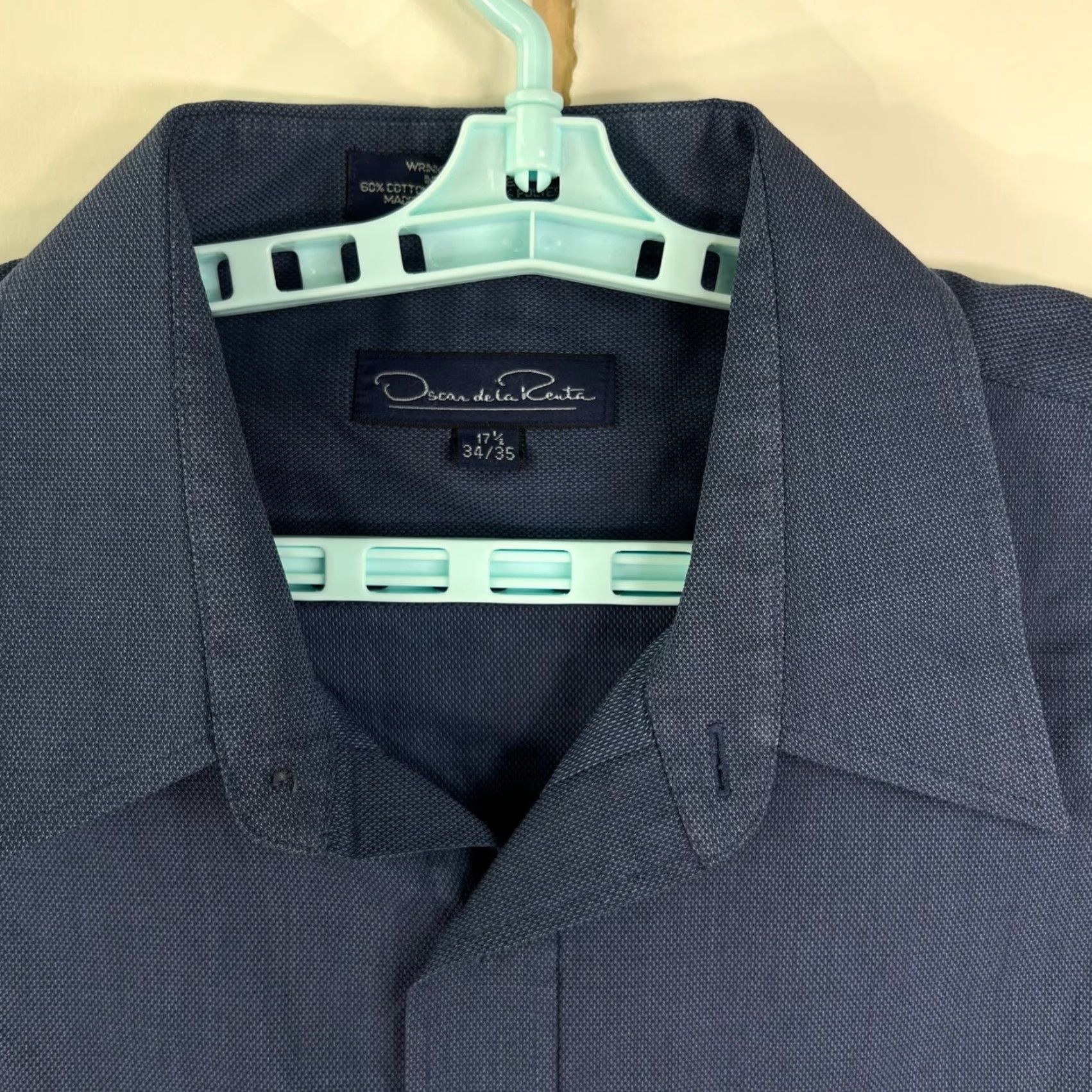 Oscar De La Renta Oscar De La Renta Dress Shirt Mens 17.5 34/35 Light Blue Long Sleeve Button-Up Regular Fit Size 46R - 3 Thumbnail