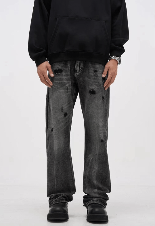 Japanese Brand × Jean Black straight-leg vintage washed ripped jeans Size US 32 / EU 48 - 1 Thumbnail