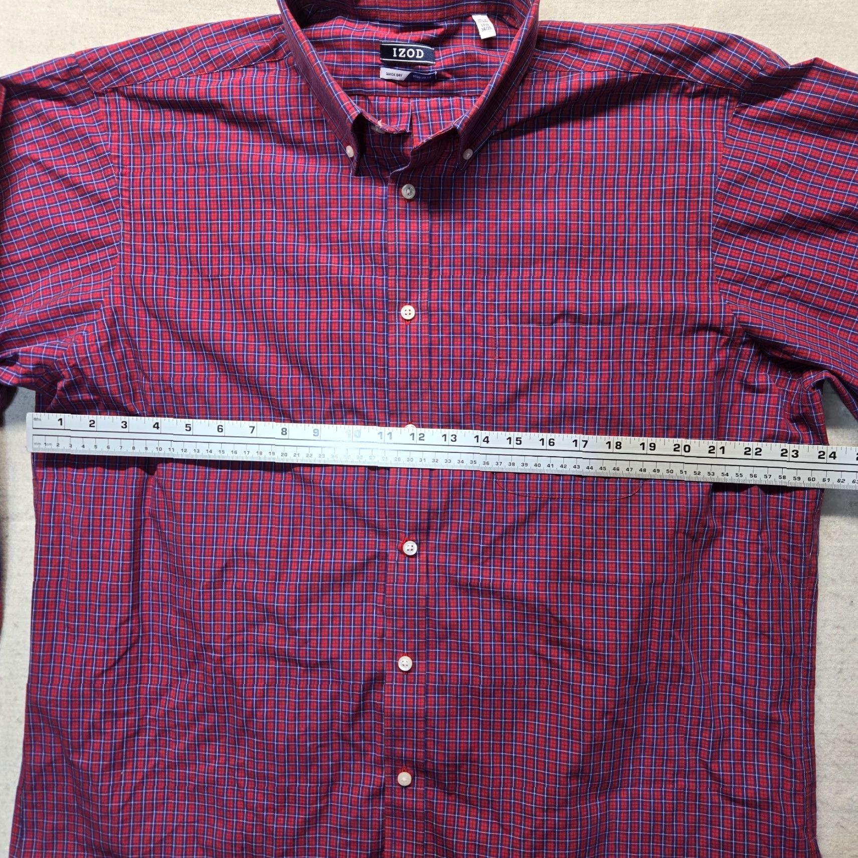 Izod IZOD Shirt Button-Up Red Check Regular Fit Collar Men 17.5 34/35 Size 17.5 Chest 26 in Cotton Cotton Shirt Casual Size US XL / EU 56 / 4 - 4 Thumbnail