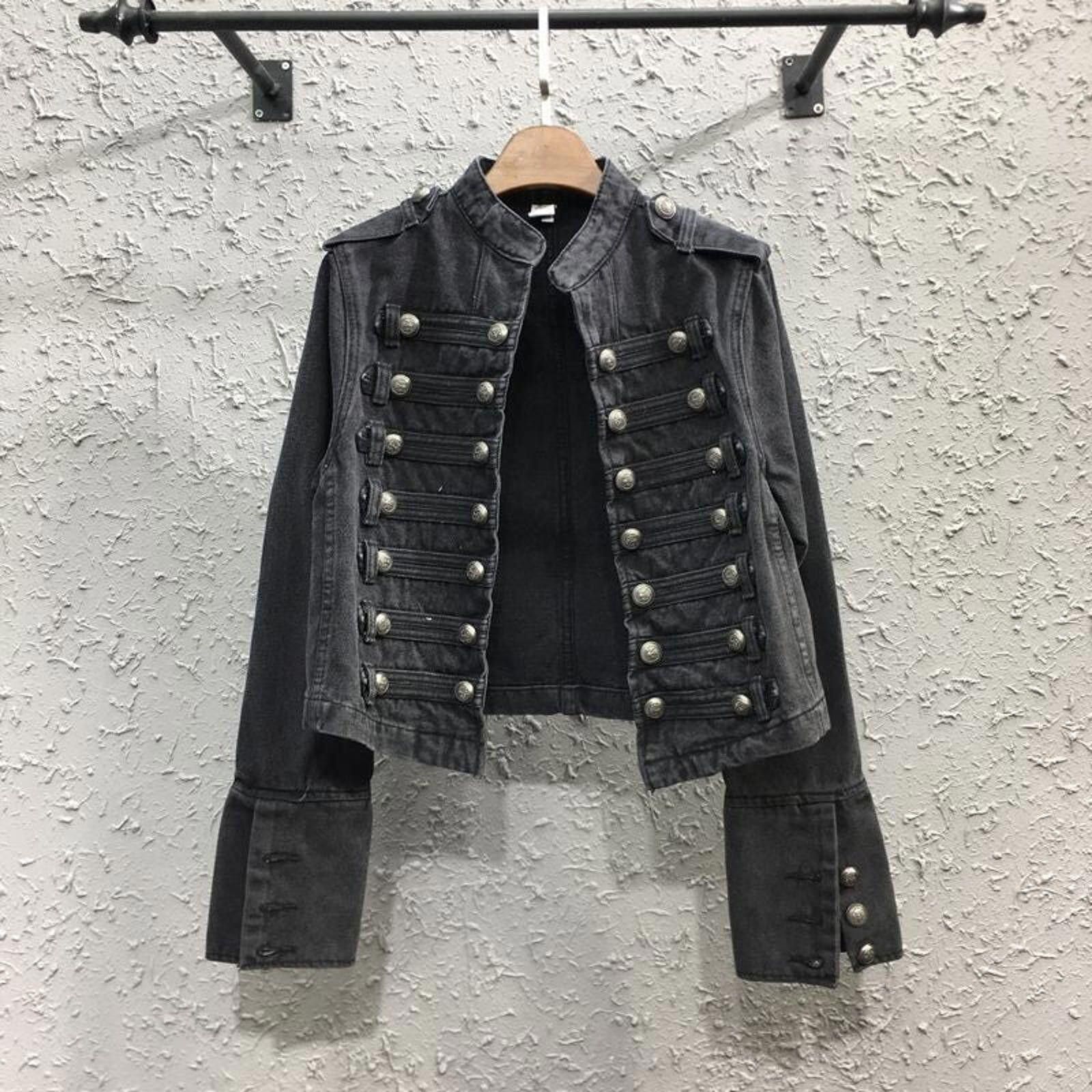 Other Black Military Style Denim Jacket, Fitted Jean Jacket Size US XL / EU 56 / 4 - 1 Thumbnail