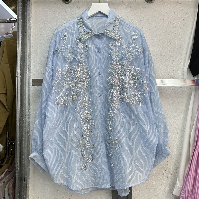 Other Long-sleeved mid-length sequined lace and diamond shirt Size ONE SIZE - 1 Thumbnail